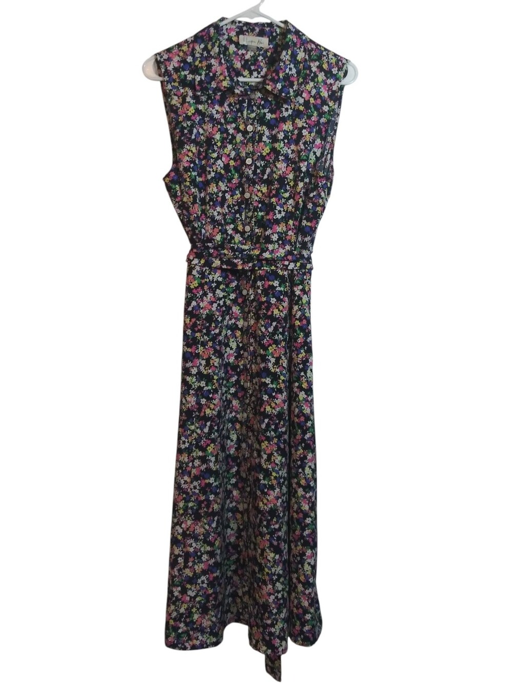 Harper Rose Navy Blue MultiColor Floral Sleeveless Button Front Maxi Dress Sz 12